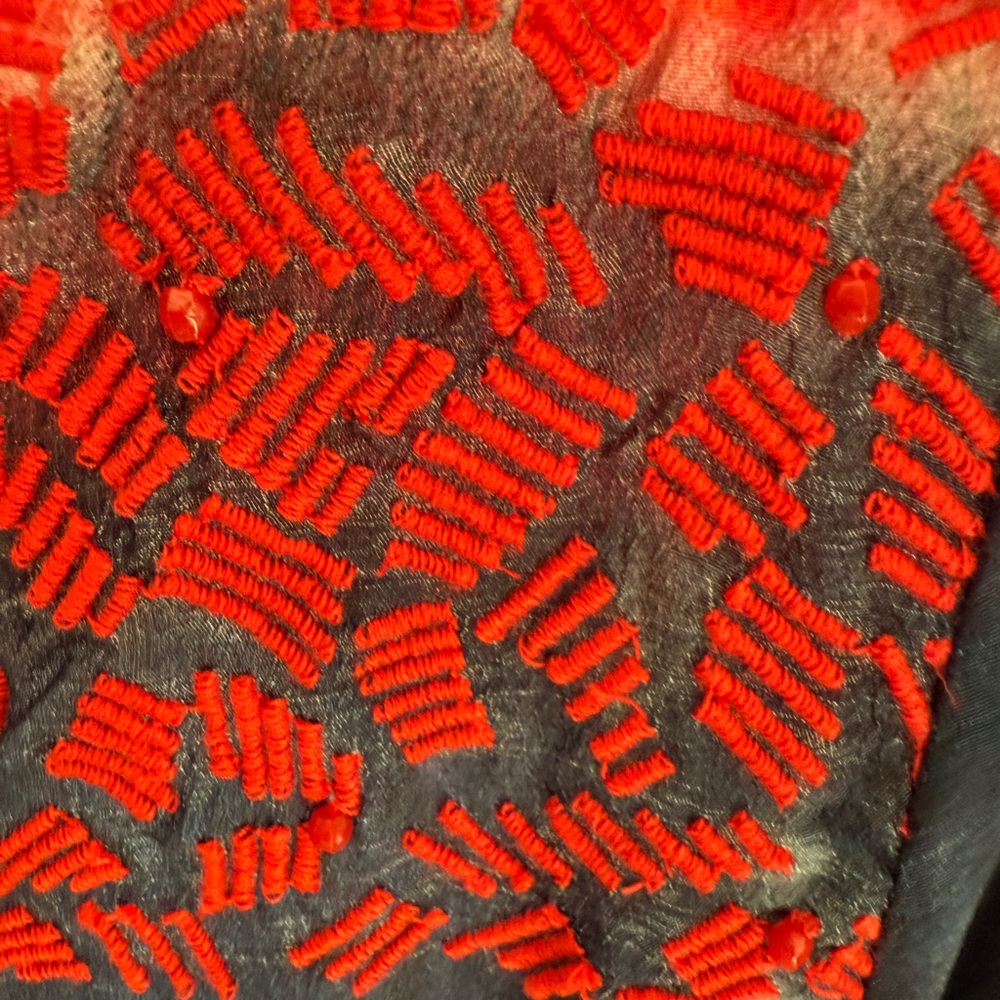 Desigual Red and Orange Tie-Dye Style Embroidered Beaded Blouse - Picture 6 of 7